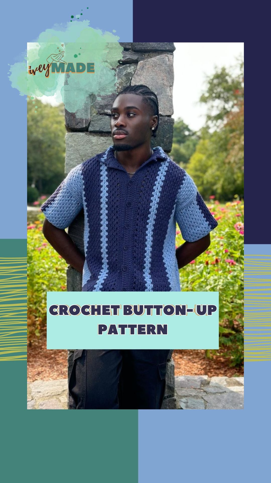 The Blue Tide Crochet Button-up PDF Pattern only | Instant Download